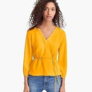 J. Crew Drapey Crepe Faux Wrap Blouse - 8, Harvest Gold / Saffron Yellow